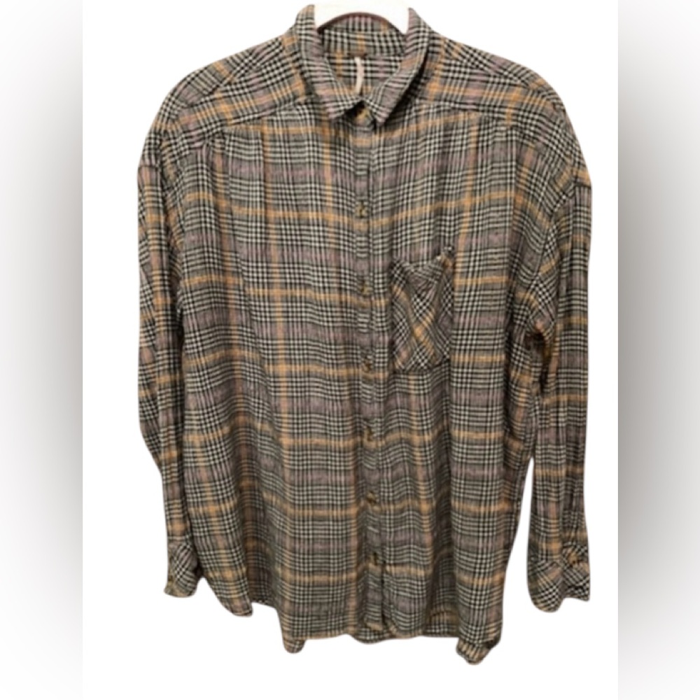 Free People Women’s Cute Plaid Shirt Sz S Button Up Boho Relaxed